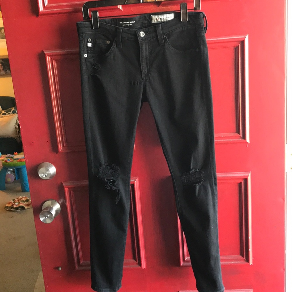 AG black distressed legging ankle